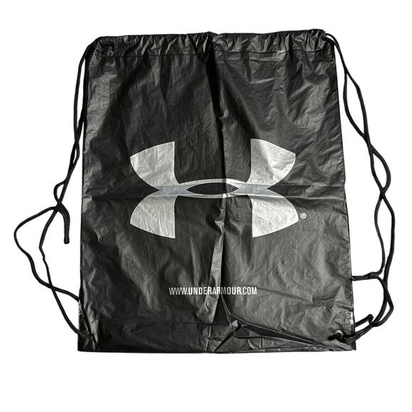 Under Armour Black Silver Logo Drawstring Cinch Sack Gym Bag Backpack - Picture 2 of 8